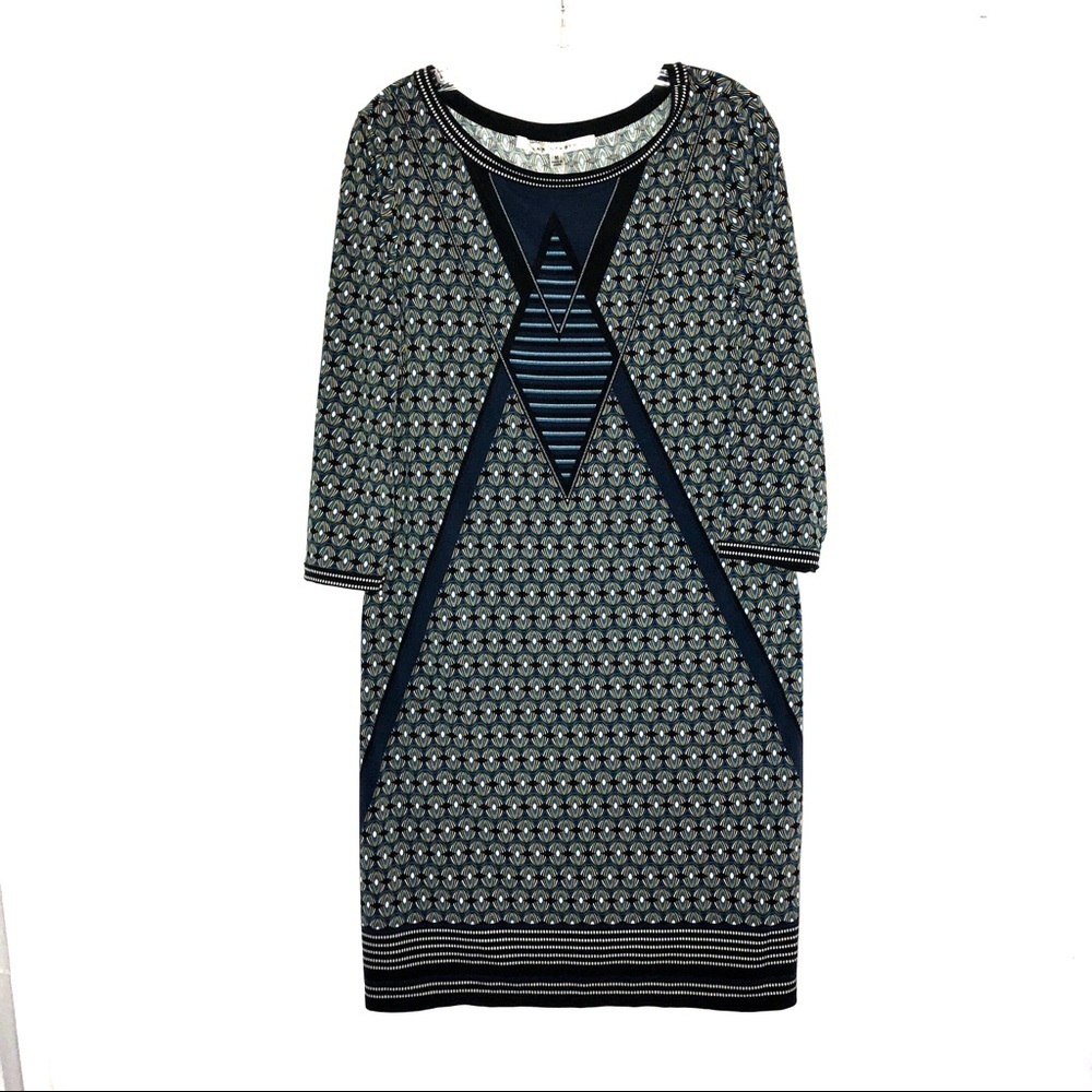 Max Studio Blue Print Polyester/Spandex Dress Wm M
